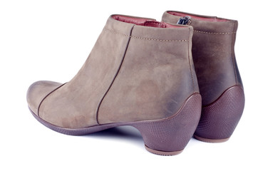 Women's Short Brown Leather Boots Isolated on White