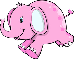 Cute Happy Pink Elephant Vector