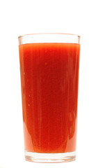Tomato juice in glass isolated on white background