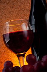 Red wine and grapes, studio shot