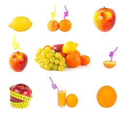 Set of isolated fruits over white background