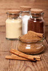 cinnamon, or chinese cinnamon in the transparent glass jar