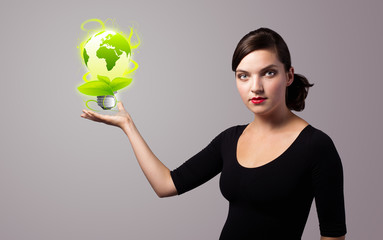woman holding virtual eco sign