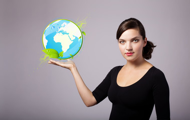 woman holding virtual eco sign