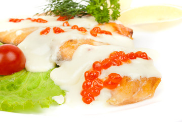 Fish dish - grilled salmon with vegetables