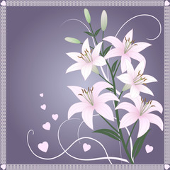 Beautiful spring vector wallpaper with delicate pink lilies
