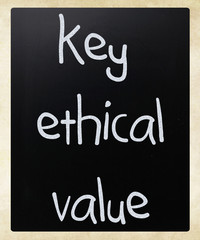 "key ethical value" handwritten with white chalk on a blackboard