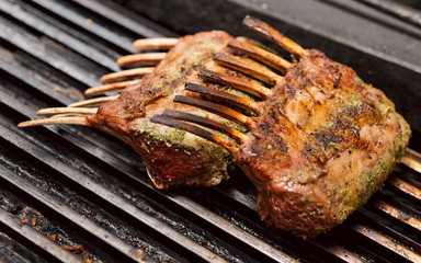 Rack of lamb on grill