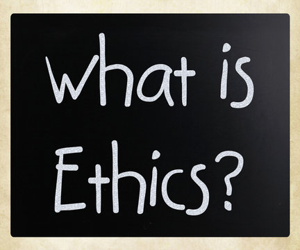"What is Ethics?" handwritten with white chalk on a blackboard