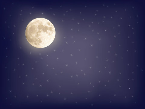 abstract starry background with full moon vector illustration