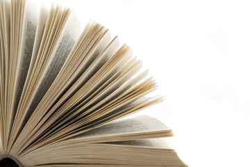 an open book on white background