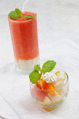 watermelon drink and fruit salad