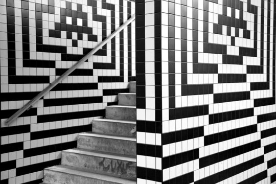 puzzling stairway b&w