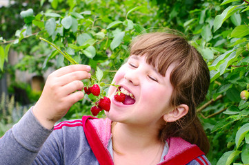 girl eats  strawberries