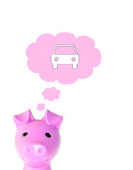 Piggy bank thinking of buying a car.