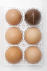 Uova di cioccolato e uova intere Pasqua