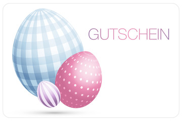 Gutschein 3 Ostereier hellblau/rosa/lila