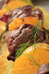 Shish kebab with oranges