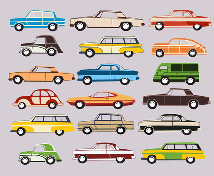 Set of vector old car