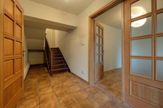 Wood doors and stairs in new home