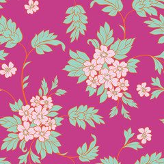 The  flower and  leafs on pink background. Seamless