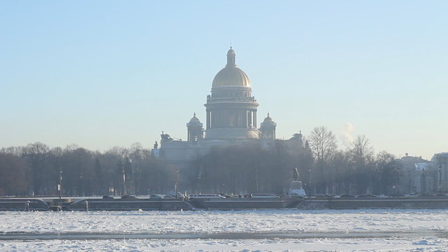 St Petersburg, St Isaac Cathedral and Neva river in winter