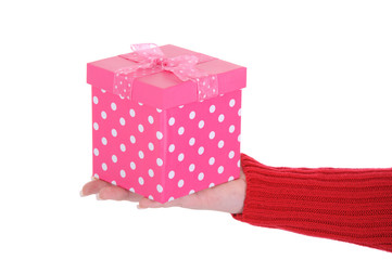 Female Hand Holding a Pink Gift Box