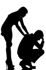one couple man sad  and woman caring consoling