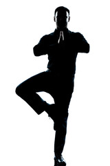 business man yoga tree pose