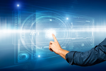 Fototapeta premium palec, dotykając wirtualnego interfejsu