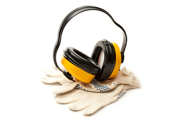 Headphones and pair of working gloves