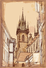 Urban view - Prague, Czech Republic - a vector sketch