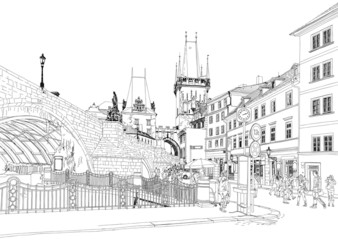 Charles Bridge - Prague, Czech Republic - a vector sketch