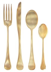 Golden cutlery set - obrazy, fototapety, plakaty
