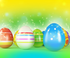 Decorated easter eggs on color background