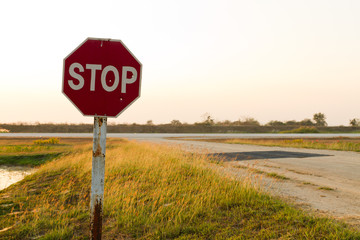 Stop sign at airfield