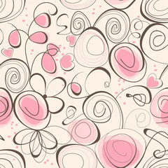 Door stickers Abstract flowers Calligraphic romantic seamless pattern