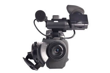Professional video camera on a white background