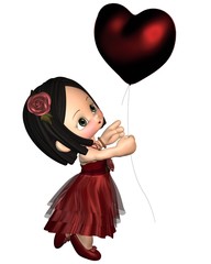 Cute Toon Valentine Girl with Heart Balloon