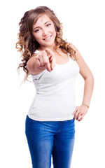 Obraz premium woman pointing at us