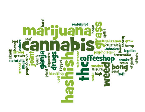 "CANNABIS" Tag Cloud (marijuana hashish joint drugs weed grass)