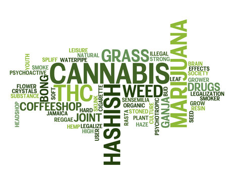 "CANNABIS" Tag Cloud (marijuana grass weed drugs hashish joint)