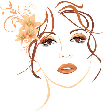recommend clip art: Portrait of beautiful woman with lilies in hair