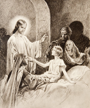 The Resurrection of the Daughter of Jairus - old lithography