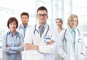 Portrait of medical team standing in hospital