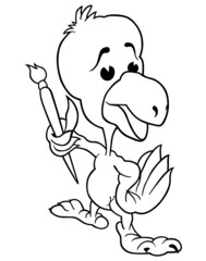 Parrot Painter - Black and White Cartoon Illustration