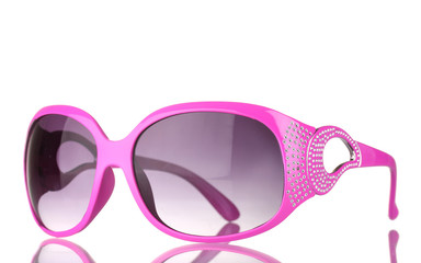 Women's pink sunglasses with diamonds isolated on white