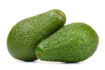 two ripe avocado fruits isolated on white
