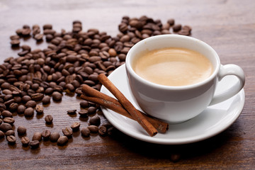 Cup of coffee with cinnamon