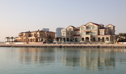 Waterside buildings at The Pearl in Doha, Qatar